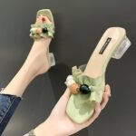 Women’s Mid-Heel Sandals, Pleated Beads, Crystal Heels Shoes, Box heel-STRV1333