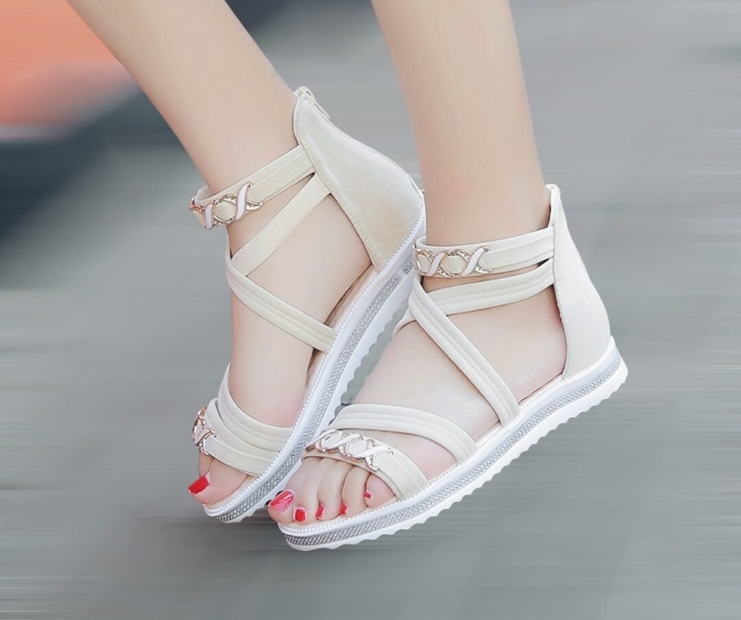 RV23-1390 TK Rear Zipper Casual Fashion Cross sSrap Roman Sandals For Women, Balance Heel-STRV23 - Image 1