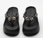 Women’s white wedge heel flip-flops with rhinestones, Balanced Heel – STRV730