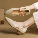 Women's Fashionable Soft Leather Pointed Toe, Box Heel – RV1543