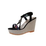 Open-toe Color-Blocked Woven Sandals For Women, Balanced Heel – STRV710