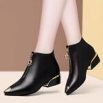 Versatile British-style Pointed Toe chunky heel Women’s shoes, Boot Shoes-STWR114
