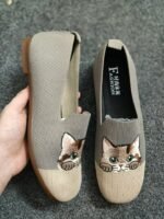 Women’s summer cat-themed casual flat loafers, Canvas & Loafer-STNC33