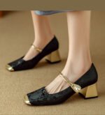 Chinese Style Mary Jane High Heels Women’s, Box Heel-STRV1408