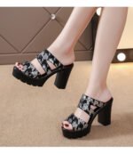 Women’s Sandals with one-piece heel, Sequined, casual, chunky heel Shoes, Box heel-STRV1325